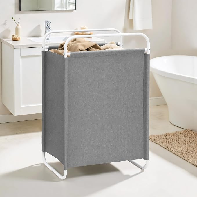 STO STO Laundry Hamper, 75L Laundry Basket with Coated Fabric Bag, Lightweight Portable Dirty Clothes Hamper, Laundry Bin with Metal Frame for Laundry Room, Bedroom, Closet and Dorm, Gray Fabric - Image 7