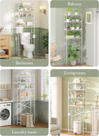 Quikraen 4 Tier Over The Toilet Storage Shelf with 3 Adjustable Shelves, Space Saver Bathroom Organizer with 4 Hooks, Freestanding Above Toilet Rack for Restroom Laundry (White) - Image 6