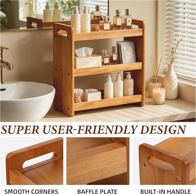 Bathroom Counter Organizer, 3 Tier Bathroom Countertop Organizer, Bathroom Counter Shelf, Wooden Makeup Organizers Countertop, Bathroom Vanity Organizers and Storage for Bedroom, Gifts - Image 2