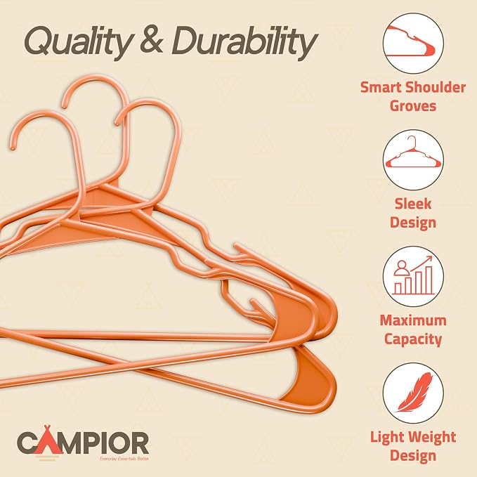 Plastic Clothes Hangers – Heavy Duty Hanger Set, for Organizing Clothes, Dresses, and Coat, Holds Up to 5 lbs, Space-Saving Hangers with Non-Slip Shoulder Grooves, Pack of 5, Orange - Image 3
