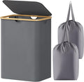 Lifewit 150L Laundry Basket with Lid, Clothes Hampers for Laundry with Bamboo Handles and 2 Removable Bags, Large Foldable Laundry Hamper for Bedroom, Bathroom, Dorm, Grey by Lifewit