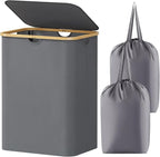 Lifewit 150L Laundry Basket with Lid, Clothes Hampers for Laundry with Bamboo Handles and 2 Removable Bags, Large Foldable Laundry Hamper for Bedroom, Bathroom, Dorm, Grey by Lifewit