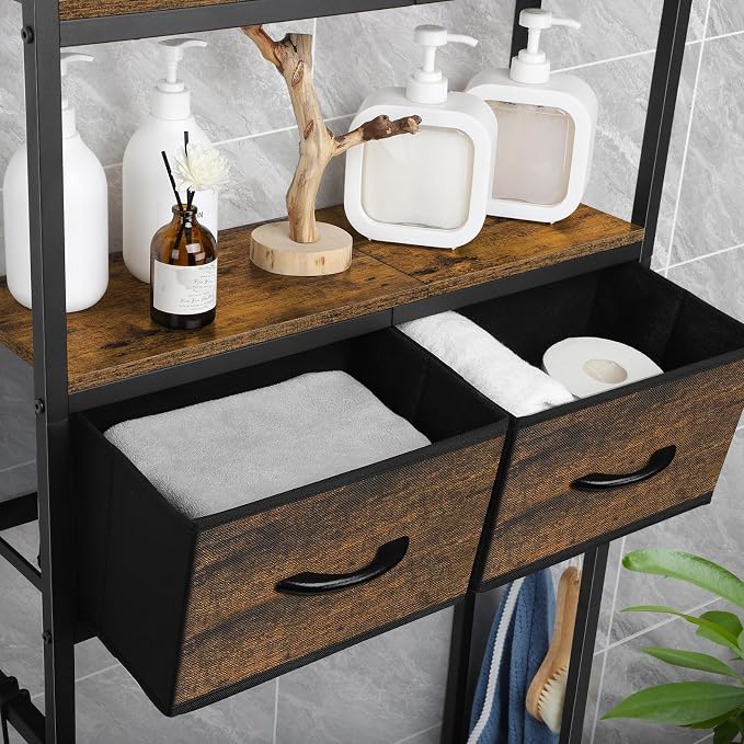 ETELI Over The Toilet Storage Cabinet Bathroom Storage Cabinet Over Toilet Fit Most Toilets Above Toilet Shelf Bathroom Shelf Organizer with Fabric Drawers, Rustic Brown - Image 3