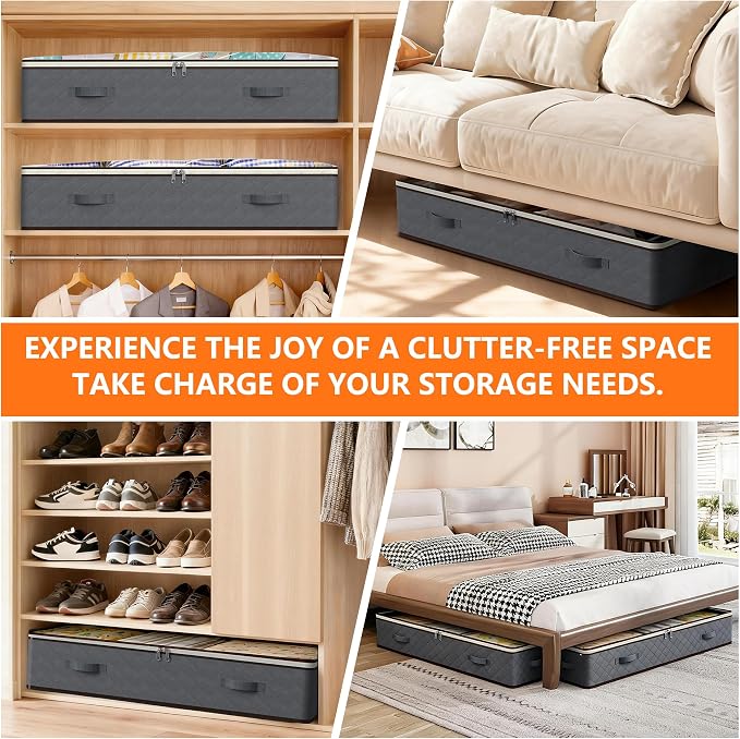 90L Under Bed Storage Containers,4-Pack Closet Organizer Storage Bins,Black | for Organization and Storage Clothes, Shoes, Blankets & Pillows,Visible Transparent Top Storage Bins with Lids - Image 7