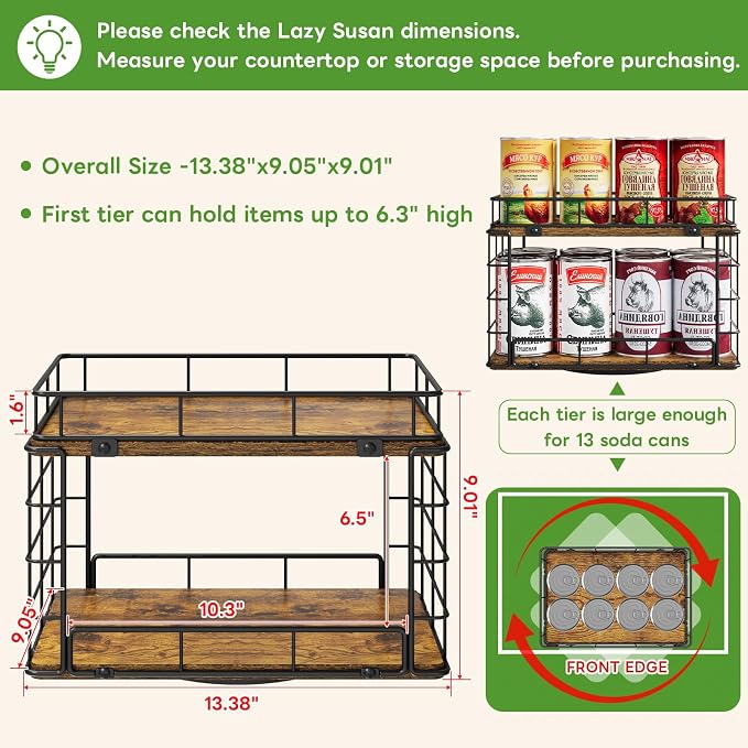 360° Rotating Lazy Susan Can Organizer for Pantry, Holds 26 Cans, Black - Image 4