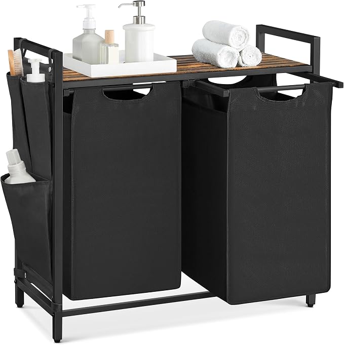 VASAGLE Laundry Hamper with Shelf, 2 Pull-Out Bags, 2 x 12.1 Gallons (46 L) by Unknown