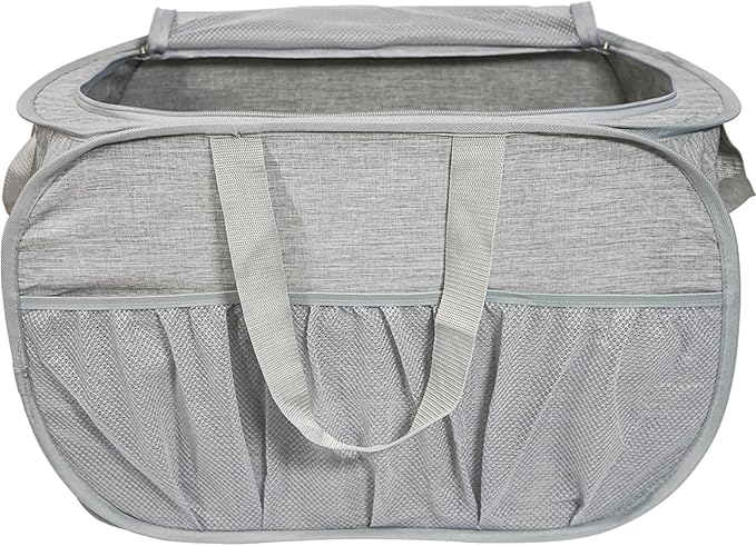 Collapsible Laundry Baskets with Lid, Foldable Laundry Basket with Pockets, Pop Up Laundry Hamper with Dual Handles, 99L Sturdy Hampers for Clothes, Groceries, Supplies, Tools, Grey by Bemkoo