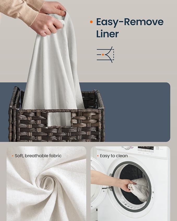 SONGMICS HOME Laundry Hamper with Lid, Clothes Basket with Removable Liner and Handles, 23.8 Gallon, Foldable Narrow Laundry Organizer for Bathroom, Bedroom, Dark Brown - Image 4