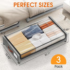 Under Bed Storage with Wheels 3Pack Storage Containers with Clear Window | Under Bed Drawers Rolling Under Bed Storage for Clothes,Shoes, Blankets (30.71 x 16.93 x 6.69 in, Light Grey) - Image 2