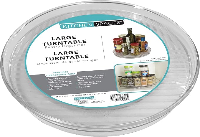Kitchen Spaces Large Lazy Susan Turntable Organizer, Easy Reach Deep Cabinet Shelf Storage for Kitchen and Pantry Items, Great for Under the Sink, Clear and Sturdy with Full Spin by KitchenSpaces