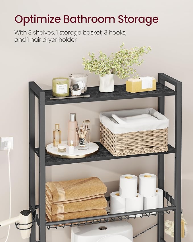 VASAGLE 3-Tier Over the Toilet Storage, Adjustable Shelves, Basket, 63''H - Image 4