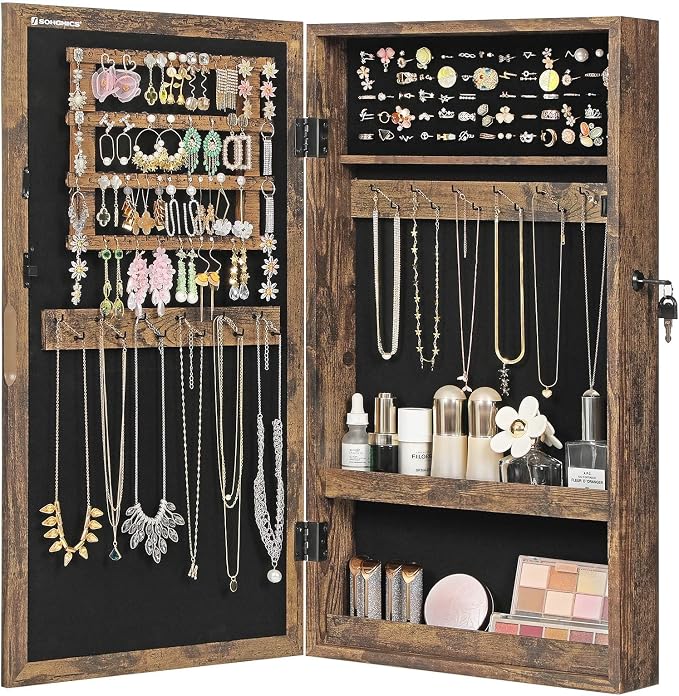 SONGMICS Lockable Jewelry Cabinet Armoire with Mirror, Wall-Mounted - Image 3