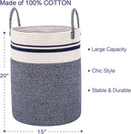 Woven Rope Laundry Hamper Basket by YOUDENOVA, 58L Tall Luandry Basket, Baby Nursery Hamper for Blanket Storage in Bedroom-Large-Blue - Image 3