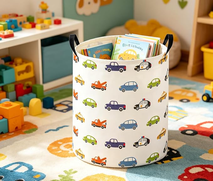 Baby Laundry Basket Baby Nursery Hamper Kids Laundry Basket Toy Storage Bin for Boys Room Decor Gift Baskets for Bedroom Bathroom(Car) - Image 5