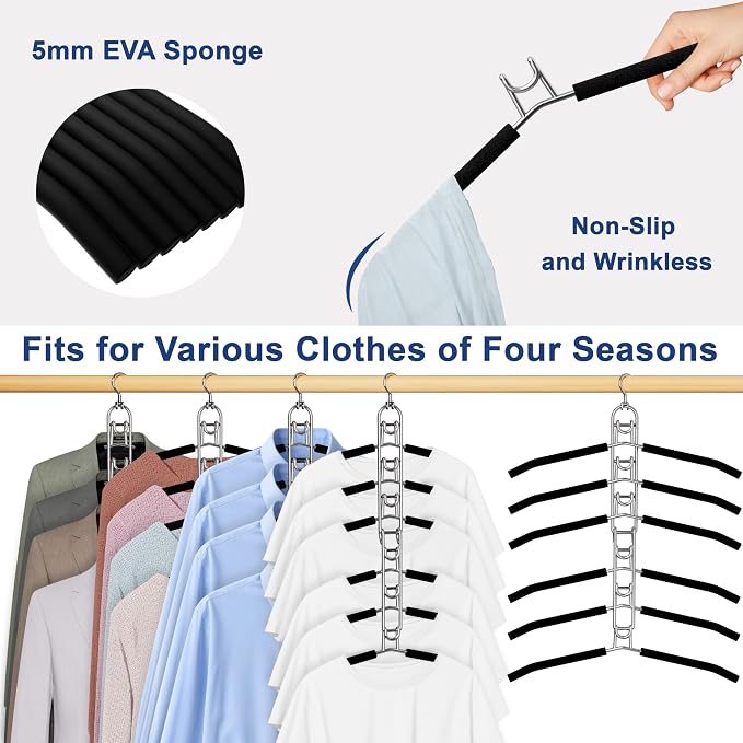 Clothes Hangers Space Saving, Newly Upgraded Detachable Shirt Hangers, 6-Tier Foldable Coat Hanger with 360° Swivel Hook for Closet Organizers and Storage Shirt,Sweater,Suit - 2 Pack, Patent Pending - Image 5
