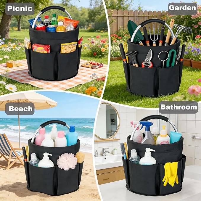 Cleaning Caddy with Handle, 17L Foldable Cleaning Supplies Organizer, Portable Storage Basket, Cleaning Supply Caddy, Multifunctional Cleaning Bucket Bag for Garden, Home, Kitchen (Green) - Image 7