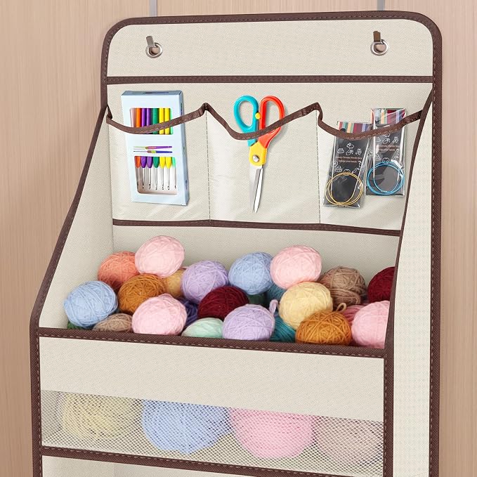 Univivi Fabric Over Door Hanging Organizer for Baby Nursery, Beige, 5-Shelf - Image 4