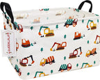 Rectangular Collapsible Laundry Basket with Side Handles, Excavator by QUEENLALA