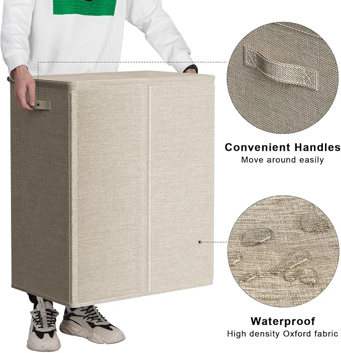 WOWLIVE 154L Double Laundry Hamper 2 Section with Lid and Removable Bags - Image 6