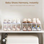HBlife White Acrylic Kids Shoe Rack for Closet Organizers and Storage, Small Shoe Rack 4 Sections Toddler Baby Shoe Storage Organizer Stackable Shoe Shelf,Desk File Sorter Book Purse Organizer(2 Pack) - Image 3