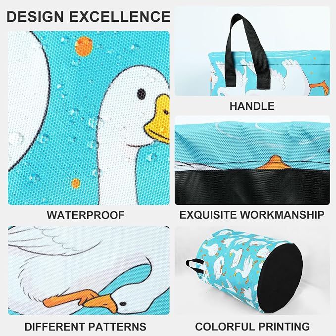 Ducks White Laundry Basket Foldable Laundry Hamper With Handles Clothes Storage Bucket Organizer Laundry Bag For Bedroom Bathroom Laundry Storage 19.6 x 15.7 - Image 3
