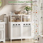 Homykic Tilt Out Laundry Hamper Cabinet, Bamboo Laundry Organizer, White - Image 2