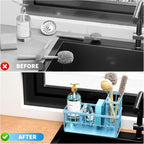 Cisily Blue Kitchen Sink Caddy Organzier with High Brush Holder, Sponge Holder for Sink, 304 Rustproof Stainless, Kitchen Countertop Soap Dispenser Organizer, Blue Home Decor and Accessories - Image 6