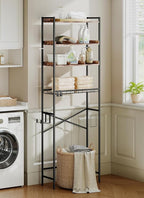 Quikraen 4 Tier Over The Toilet Storage Shelf with 3 Adjustable Shelves, Space Saver Bathroom Organizer with 4 Hooks, Freestanding Above Toilet Rack for Restroom Laundry (Brown) - Image 8