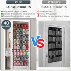 40-Pocket Over the Door Shoe Organizer - Large Mesh Pocket Hanging Shoe Organizer,Behind the Door Shoes Storage Holder Hanger,Large Capacity Design for Dorm Room College,Store 20 Pairs(Grey) - Image 6
