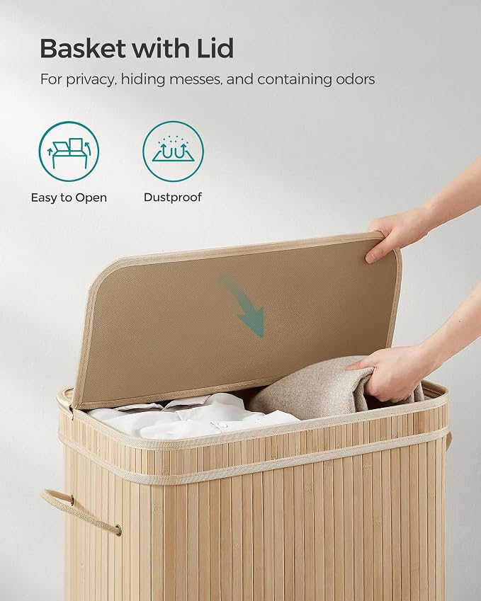 SONGMICS Bamboo Laundry Hamper with Lid, 26.4-Gallons, with Handles - Image 4