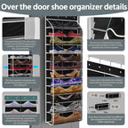 PAULONE 12 Pocket Over the Door Shoe Organizer,Reusable Breathable Large Mesh Bag Men's & Women's Sneaker Organizer,Shoe Organizer for Kids,Hanging Shoe Storage Hanging Bag (Black) - Image 2
