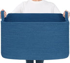 Goodpick Large Woven Rope Blanket Basket, Rectangle, Dark Blue by Goodpick