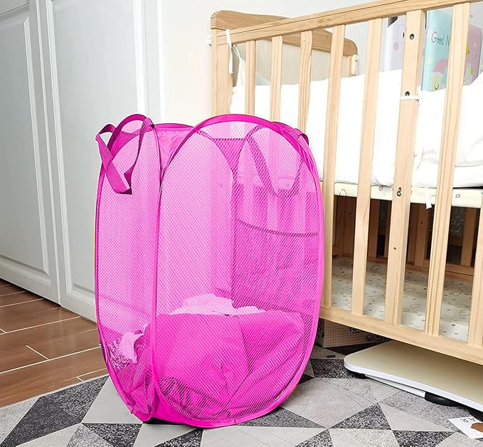Larpur 2Pack Foldable Popup Laundry Basket, Collapsible Portable Mesh Clothes Washing Laundry Hamper with Reinforced Carry Handles (Pink) - Image 6