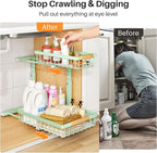 PXRACK Under Sink Organizer, Adjustable Height, 2 Tier Pull Out Under Cabinet Organizer, Slide Out Thickened Metal Under Sink Storage for Kitchen Bathroom Laundry Pantry Cabinet, Green, Large-1-Pack - Image 3