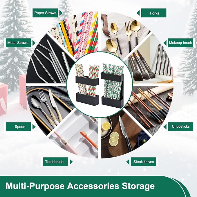 2 PACK Small Acrylic Straw Holder for Cabinet Doors，Straw Organizer Storage with Most Sizes，Multi-Function Kitchen Accessories Container with Adhesive Round Pads(black) - Image 7
