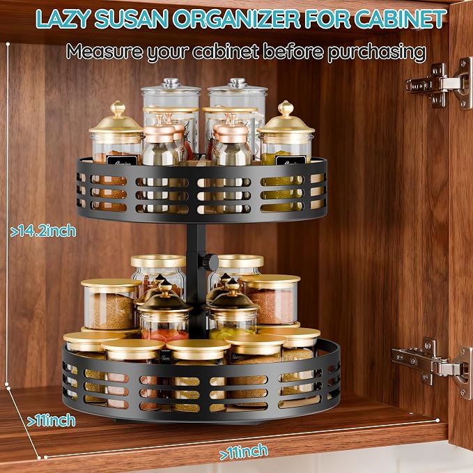 2 Tier Lazy Susan Organizer - 360° Rotating Spice Rack - Image 5