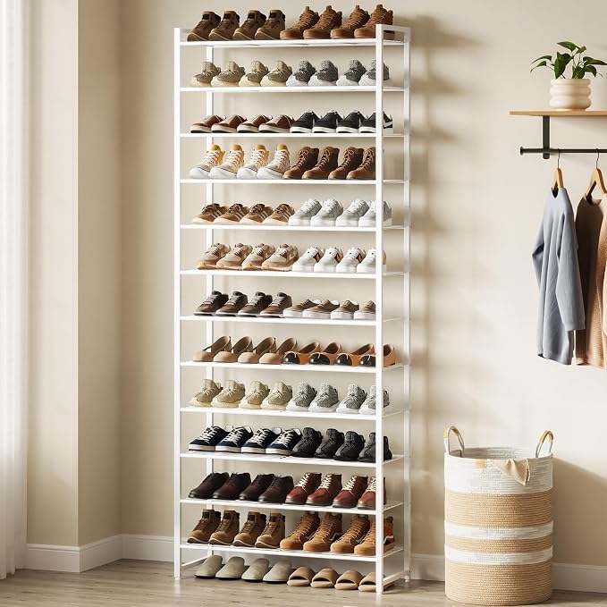 Nunsino Shoe Rack for Closet, Metal Shoe Organizer,12 Tier Garage Shoe Rack Max Holds 60 Pairs,Shoe Storage Shelf,Entryway, White - Image 2