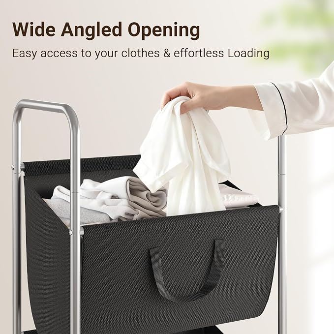 ELYKEN 3-Tier Vertical Rolling Laundry Hamper with Wheels & Removable Bags - Image 5
