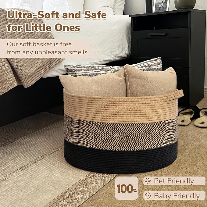 INDRESSME XXXLarge Woven Rope Blanket Basket Living Room, 90L - Image 6