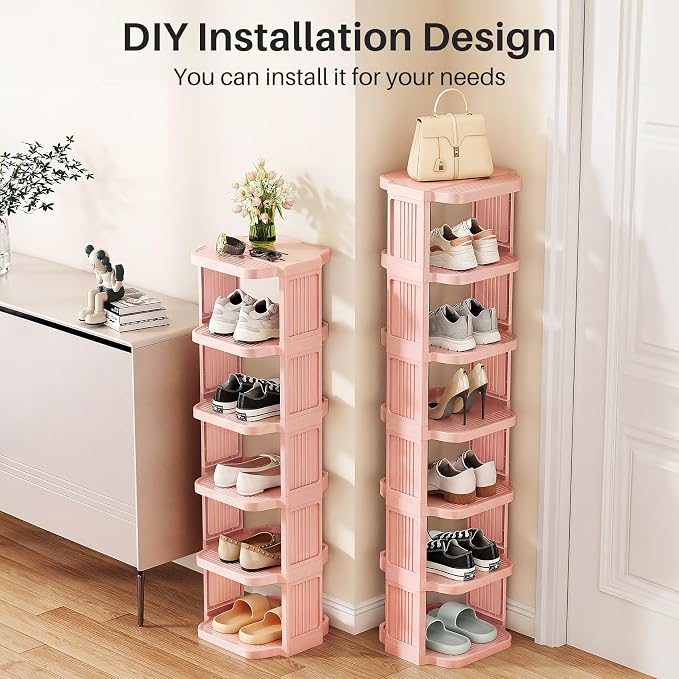 Kitstorack 5-Tier Vertical Plastic Shoe Rack, Freestanding Stackable Shoe Storage Organizer Cubes Shoe Shelf Tower or Small Closets and Tight Spaces, Pink - Image 3