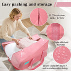 6 Pack Moving Bags with Full-Open Side Zipper, Extra Large 93L Heavy Duty Waterproof Foldable Storage Totes for College Dorm, Moving & Home Organization Pink - Image 3