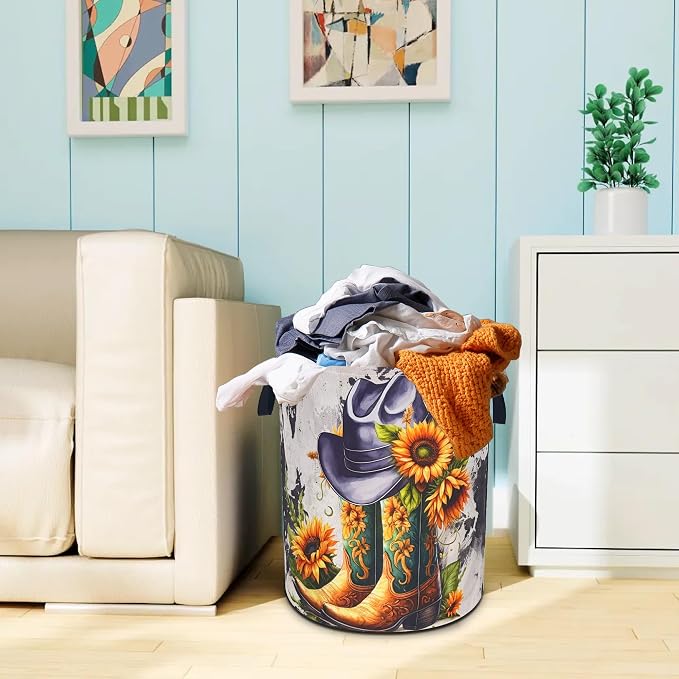 American Western Cowboy Hat Boots Laundry Basket Oxford Cloth 18.9 x 16.5In - Image 7