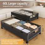 KITHELP Underbed Storage Containers with Wheels, Large Under Bed Drawers on Wheels with Removable Lids, Rolling Shoe Organizer Under Bed Storage Dresser Metal Drawers for Clothes Toys Blankets (2PACK) - Image 3