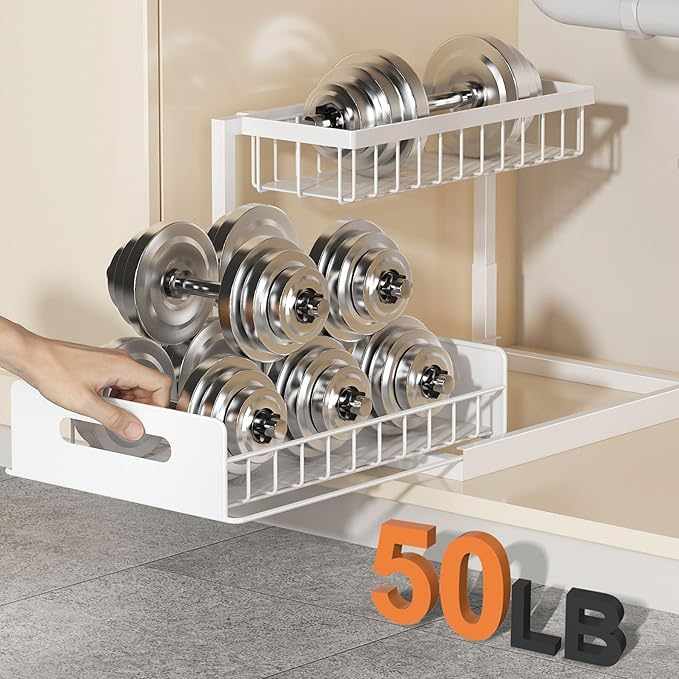 REALINN Under Sink Organizer, L-Shaped 2 Tier Pull Out Cabinet Organizer - Image 5