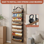 8-Tier Pantry Door Organizer, Over the Door Pantry Organizer with Wooden Adjustable Baskets, 2 IN 1 Spice Rack Wall Mount or Door Organizer, Door Spice Rack for Pantry（72.6×17.1×5.1in,Black) - Image 5