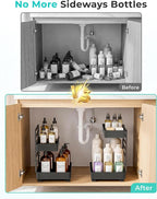EVERIE Height Adjustable 2 Tier Metal Pull Out Slide Shelf Organizer for Under Sink Cabinets in Kitchen, Bathroom, with Snap-on Top Tray, 16" Deep (Black, 2 Sets) - Image 2