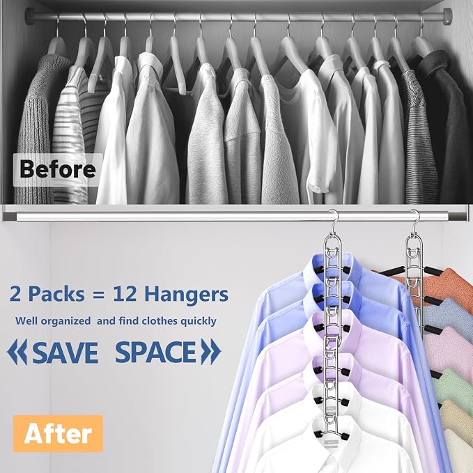 Clothes Hangers Space Saving, Newly Upgraded Detachable Shirt Hangers, 6-Tier Foldable Coat Hanger with 360° Swivel Hook for Closet Organizers and Storage Shirt,Sweater,Suit - 2 Pack, Patent Pending - Image 3