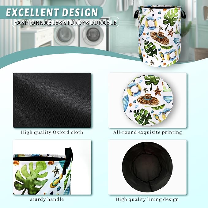 Funny Hawaii Print Laundry Basket Oxford Cloth Foldable Hamper 18.9x16.5 In - Image 4