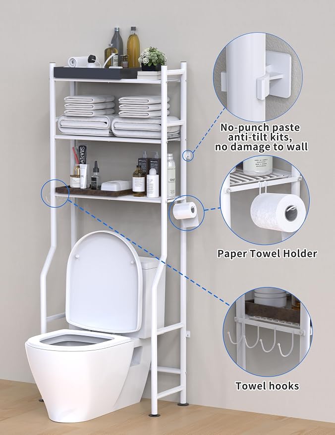 Livilord 3-Tier Over Toilet Storage, Anti-Tip, White - Image 5
