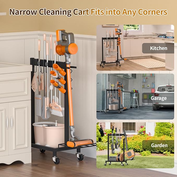 Broom Holder with Cleaning Supplies Organizer, 18" Wx11.8 Dx34.6 H - Image 8